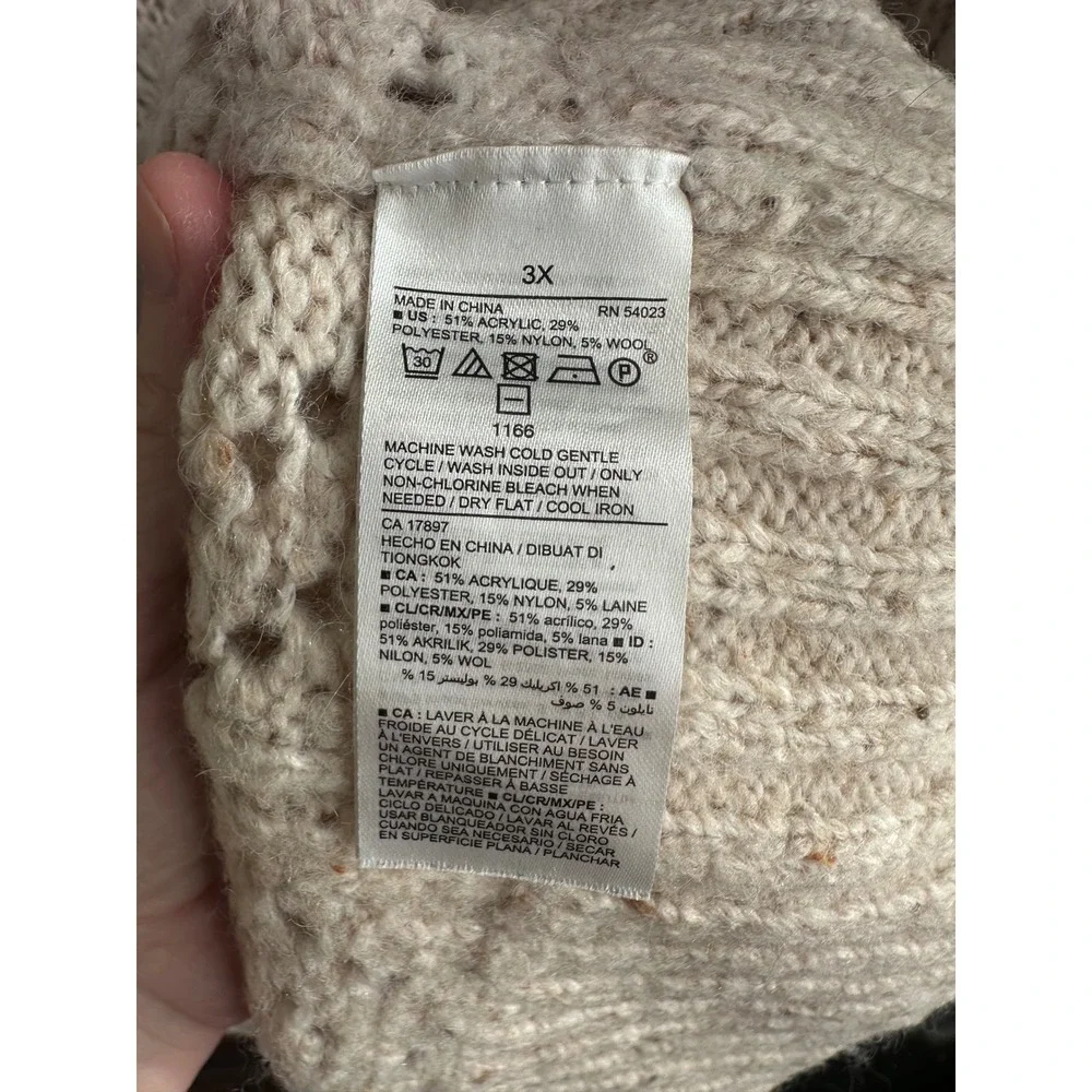 Old Navy Womens 3X Beige Pointelle Diamond Knit Ruffle Shoulder Sweater Oatmeal